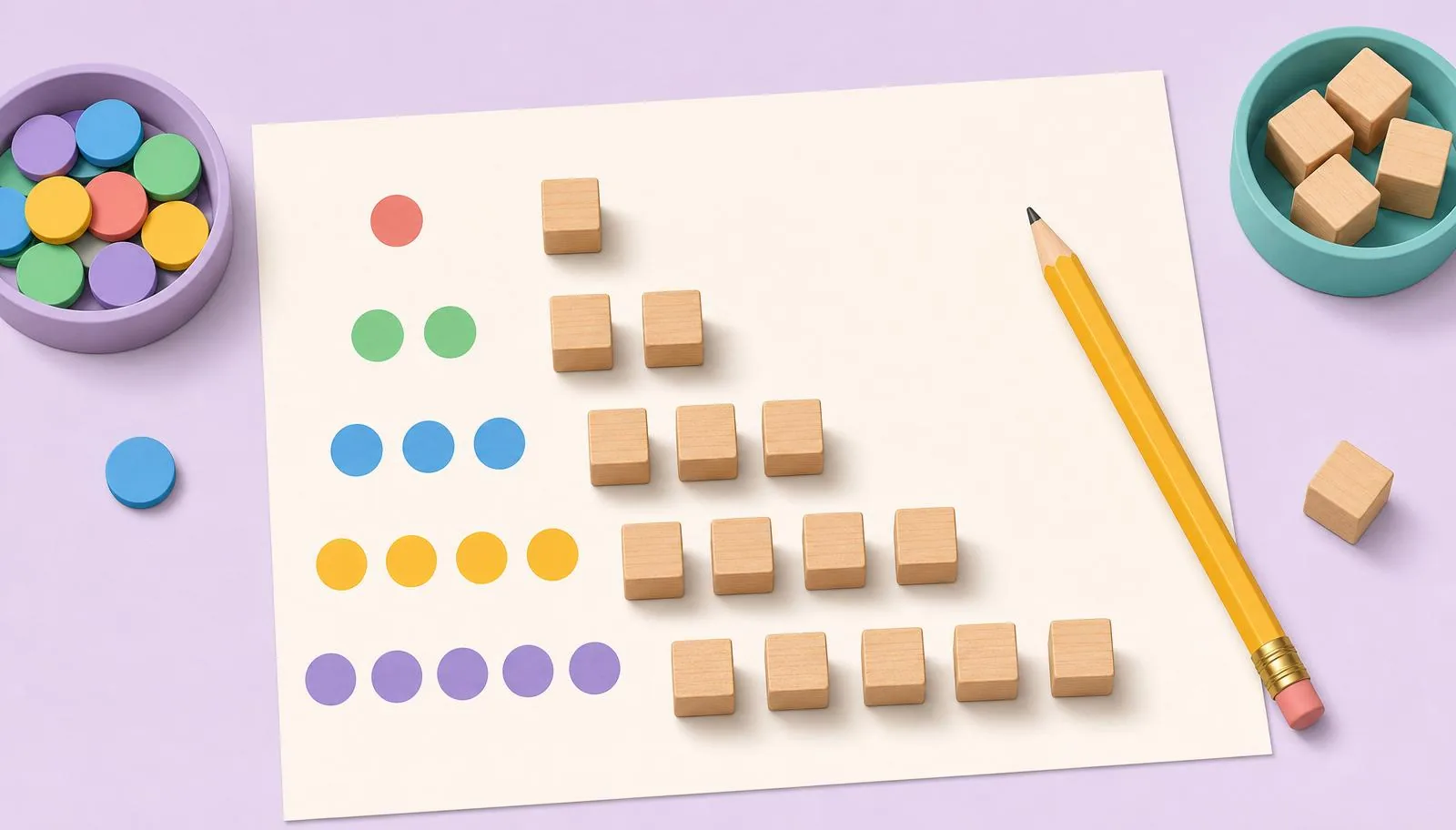 Ilustração de atividade com números e contagem para educação infantil.