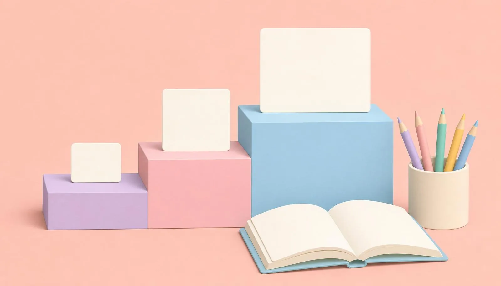 Ilustração de leitura progressiva com cartões organizados em sequência.